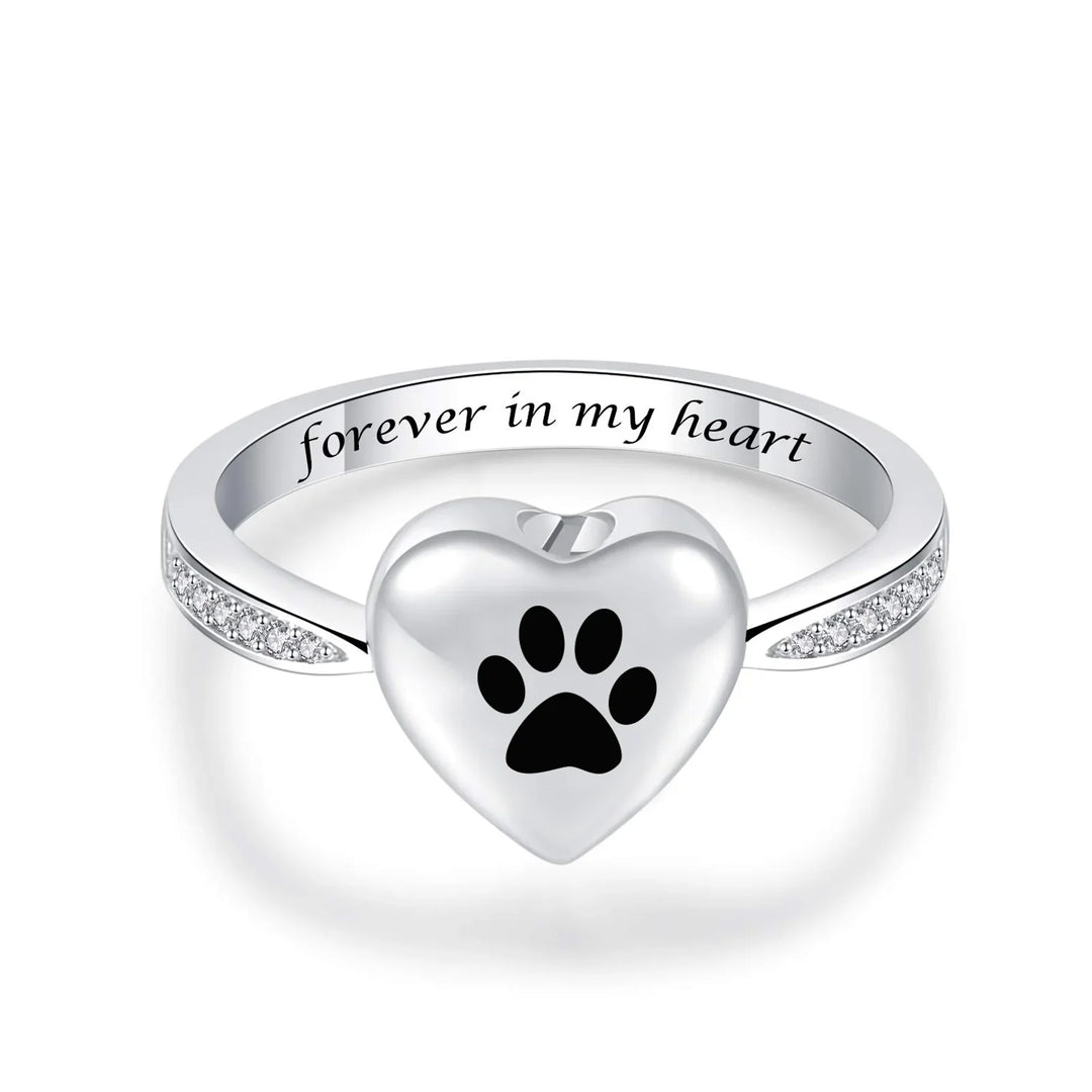 Anello Urna a Stampa di Zampa con Cuore – Gioielli in Memoria per Animali Domestici