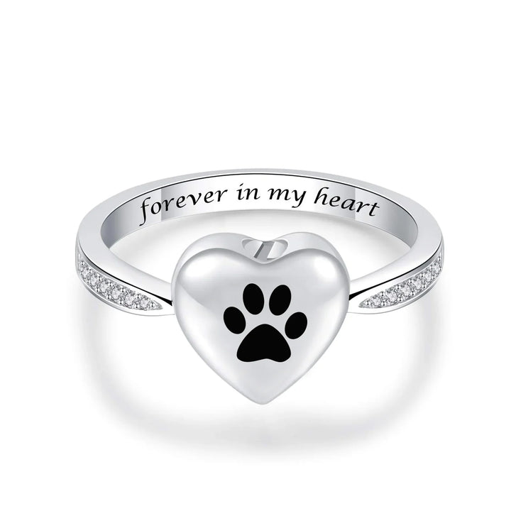 Anello Urna a Stampa di Zampa con Cuore – Gioielli in Memoria per Animali Domestici