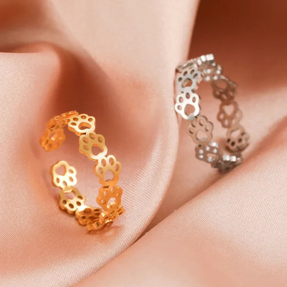 Anello Regolabile con Impronta di Zampa – Realizzato in Acciaio Inossidabile