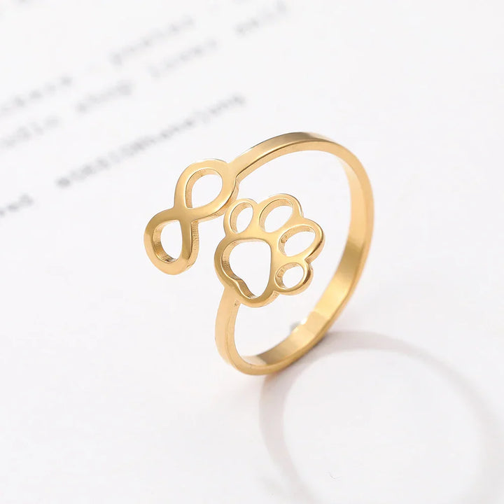 Anello Infinito Regolabile con Impronta di Zampa – Acciaio Inossidabile