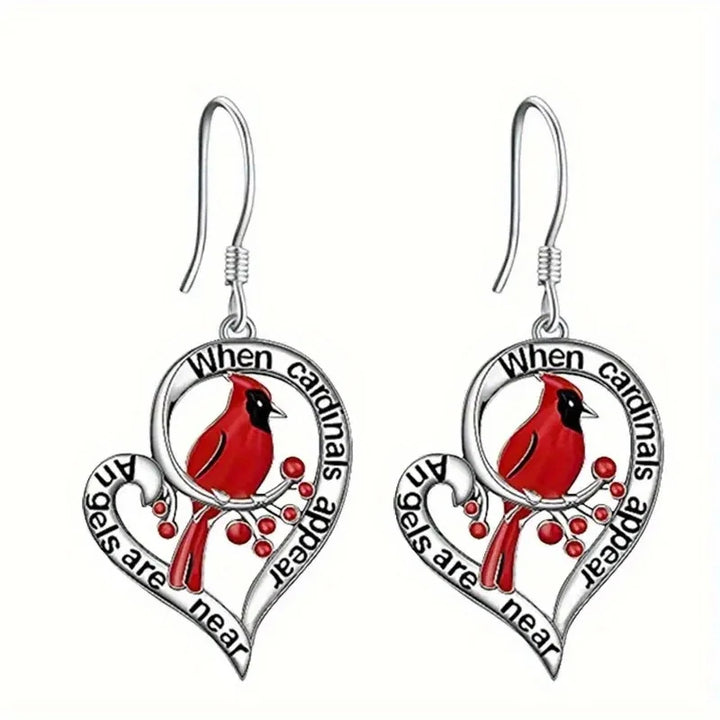 Orecchini Memoriali Cardinali – “Quando Appaiono i Cardinali, Gli Angeli Sono Vicini” Design a Goccia a Cuore