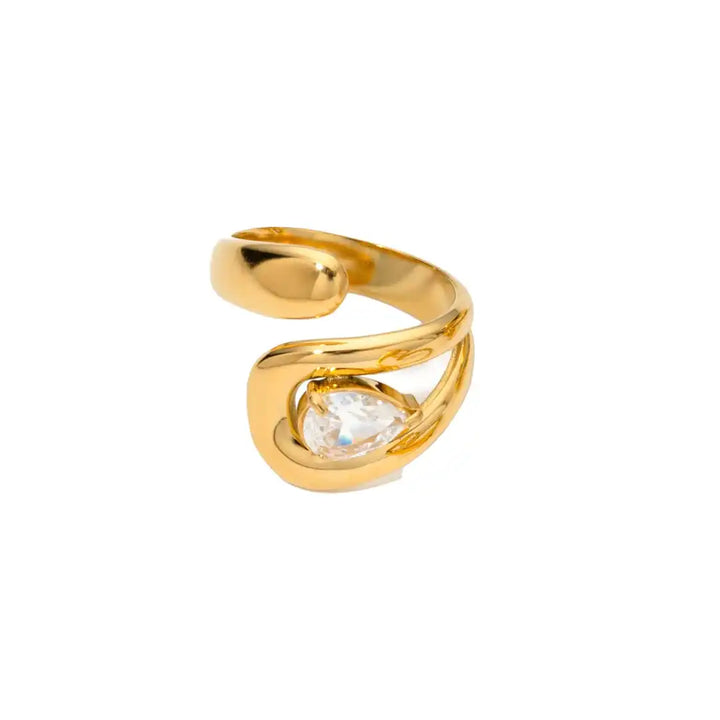 Anello in Zirconia a Goccia d'Acqua color oro Senza Tempo