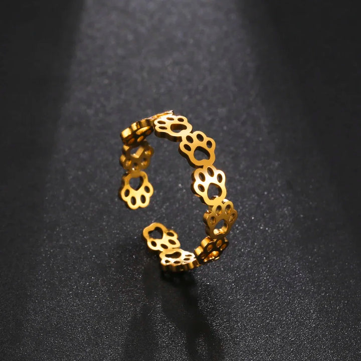 Anello Regolabile con Impronta di Zampa – Realizzato in Acciaio Inossidabile