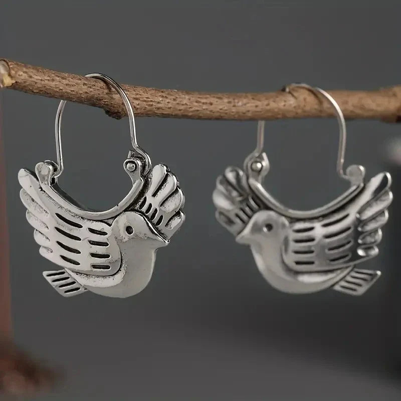 Orecchini Pendenti Ispirati agli Uccelli Boho – Tonalità Argento