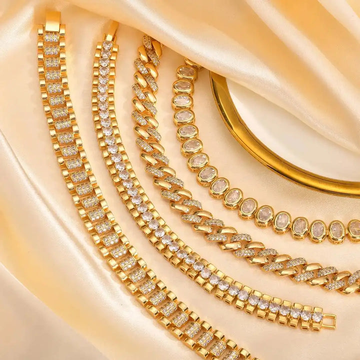 Set di Bracciali Regolabili in Cubic Zirconia Oro Chunky