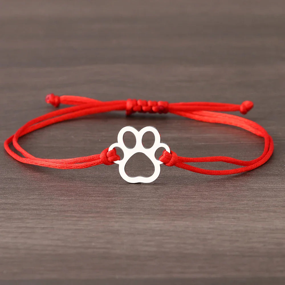 Braccialetto in Cordino con Impronta di Zampa – Design Regolabile Nero e Rosso