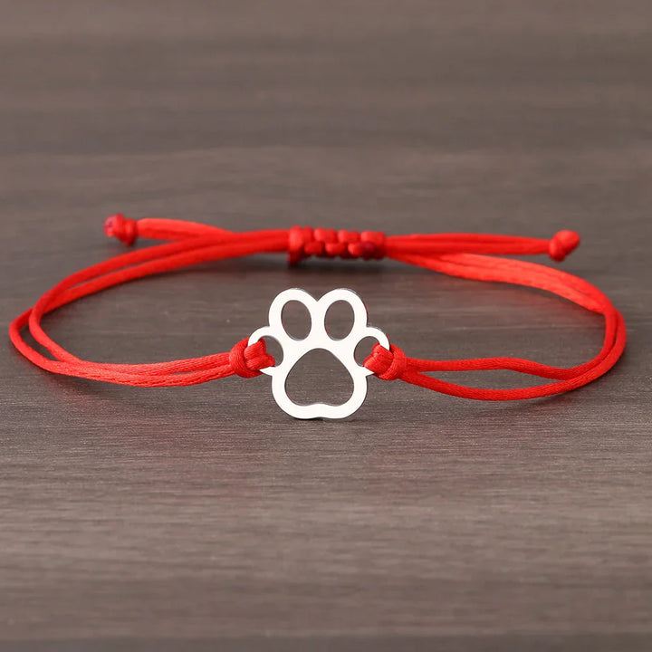 Braccialetto in Cordino con Impronta di Zampa – Design Regolabile Nero e Rosso