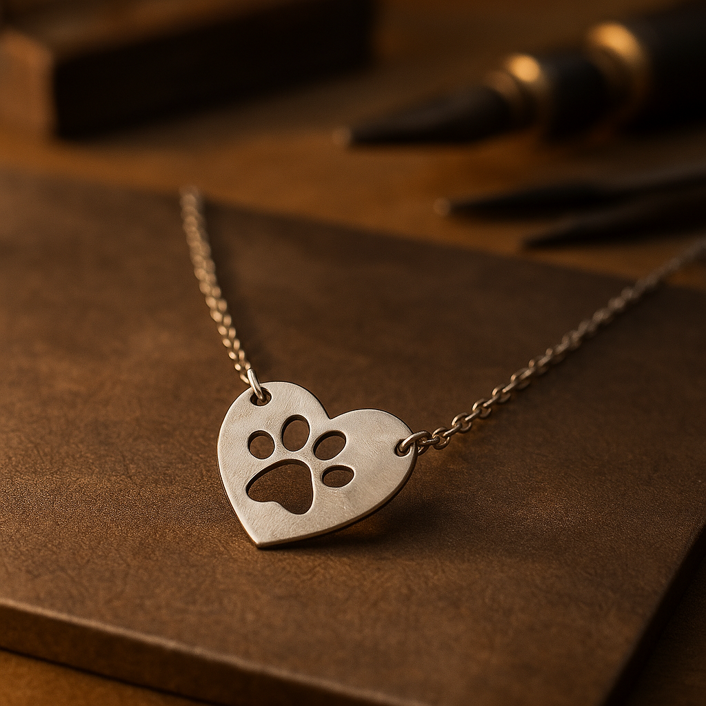 Collana con Pendente a Cuore e Zampa color argento