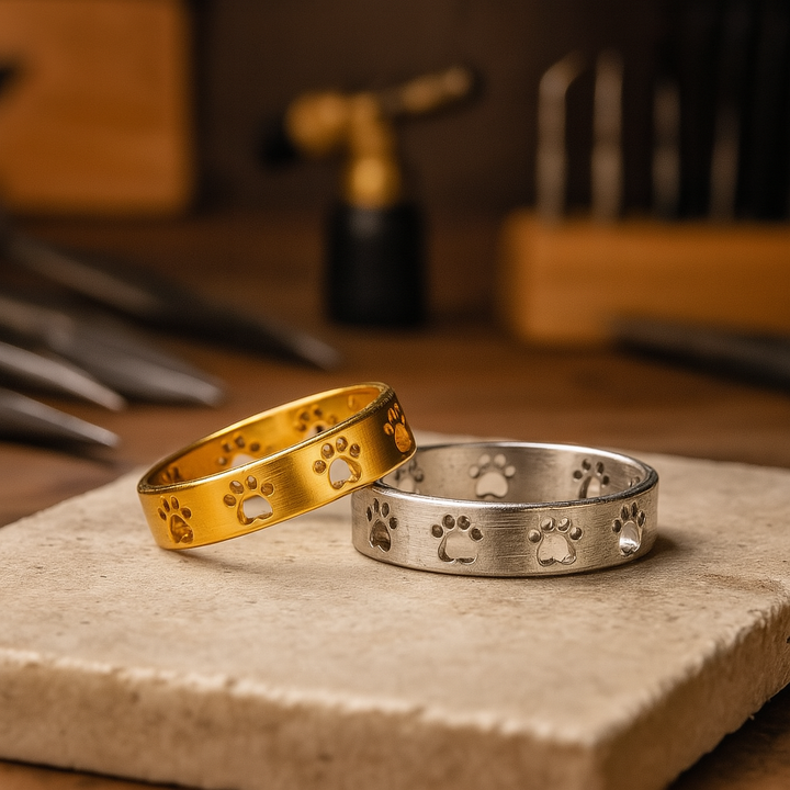 Anello con Stampa di Zampa color oro – Acciaio Inossidabile