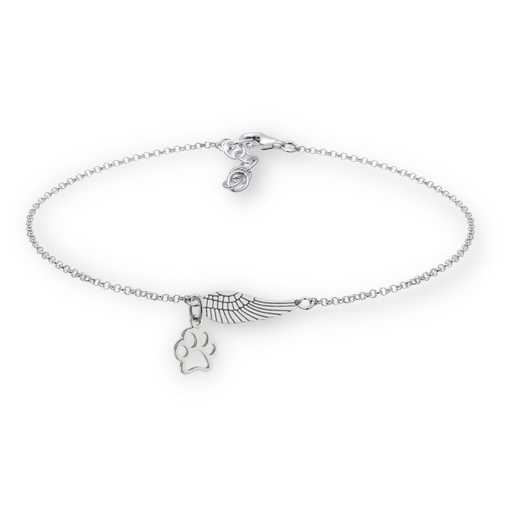 Bracciale Memoriale Argento con Ala d'Angelo e Impronta di Zampa | Fatto a Mano