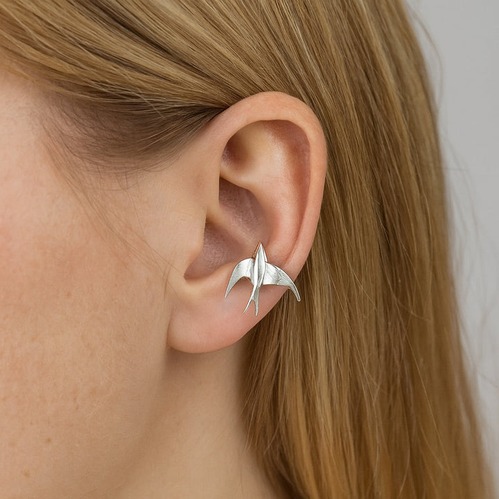 Bellissimi Orecchini Clip-On a Forma di Rondine color argento