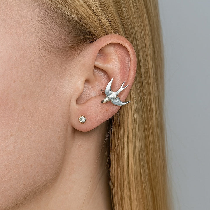 Bellissimi Orecchini Clip-On a Forma di Rondine color argento