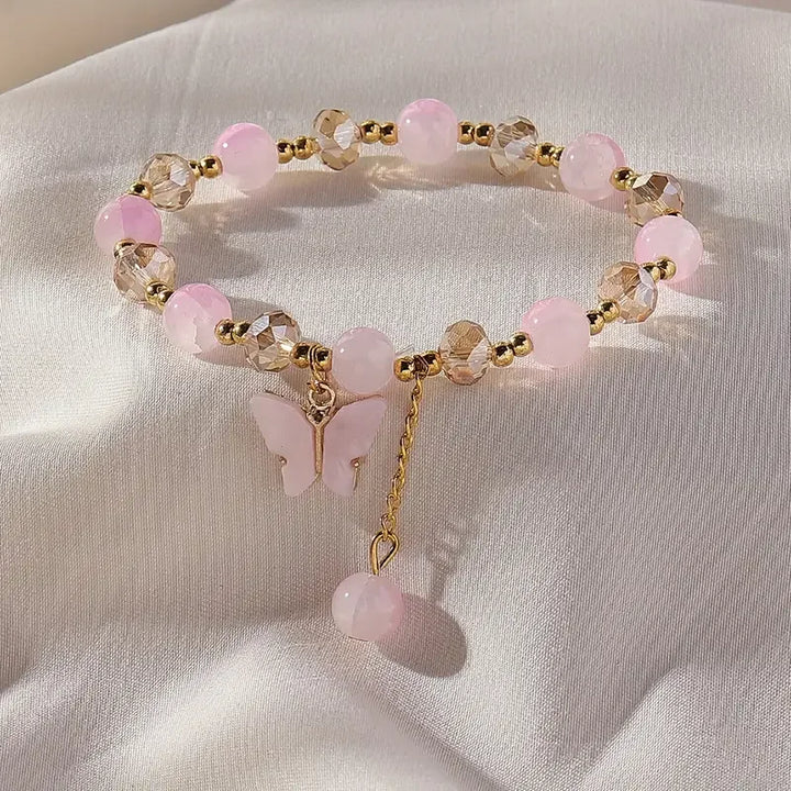 Bellissimo Braccialetto Elasticizzato con Perline a Forma di Farfalla