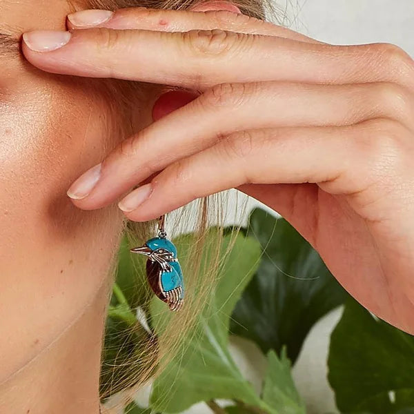 Orecchini in Smalto Blu a Forma di Colibrì