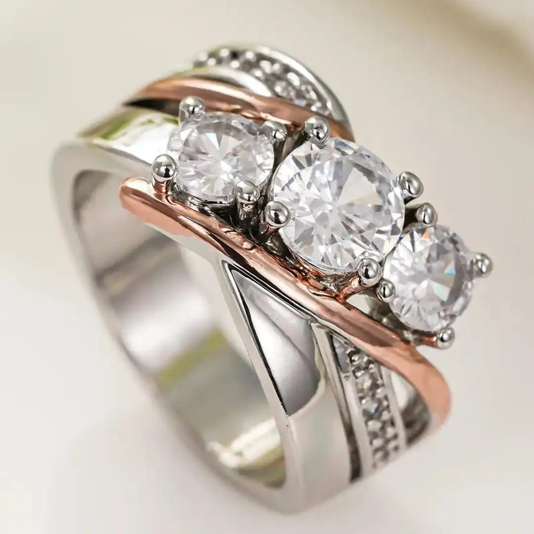 Anello in Zirconia Oro e Argento Tre Dimensionale