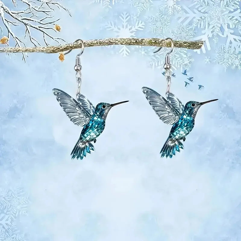 Orecchini a forma di Colibrì in Cristallo Blu