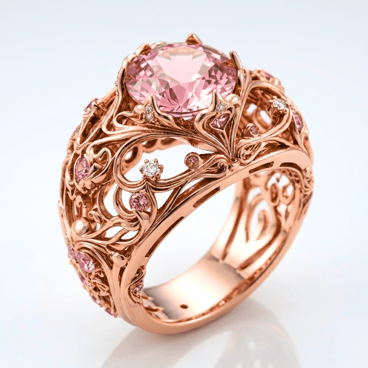 ANELLO ORNATO IN TOURMALINA ROSA ORO