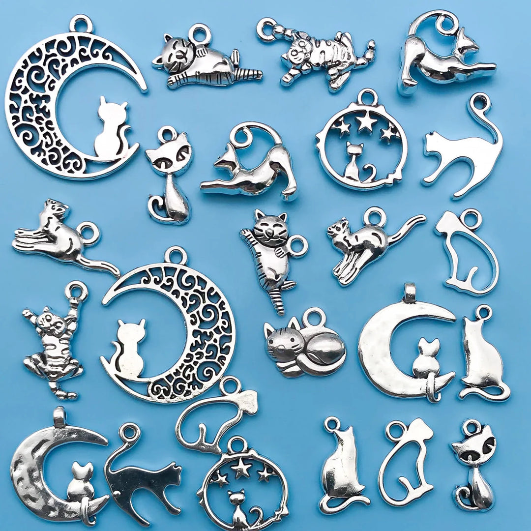 Collezione di Ciondoli di Gatti Vintage color argento