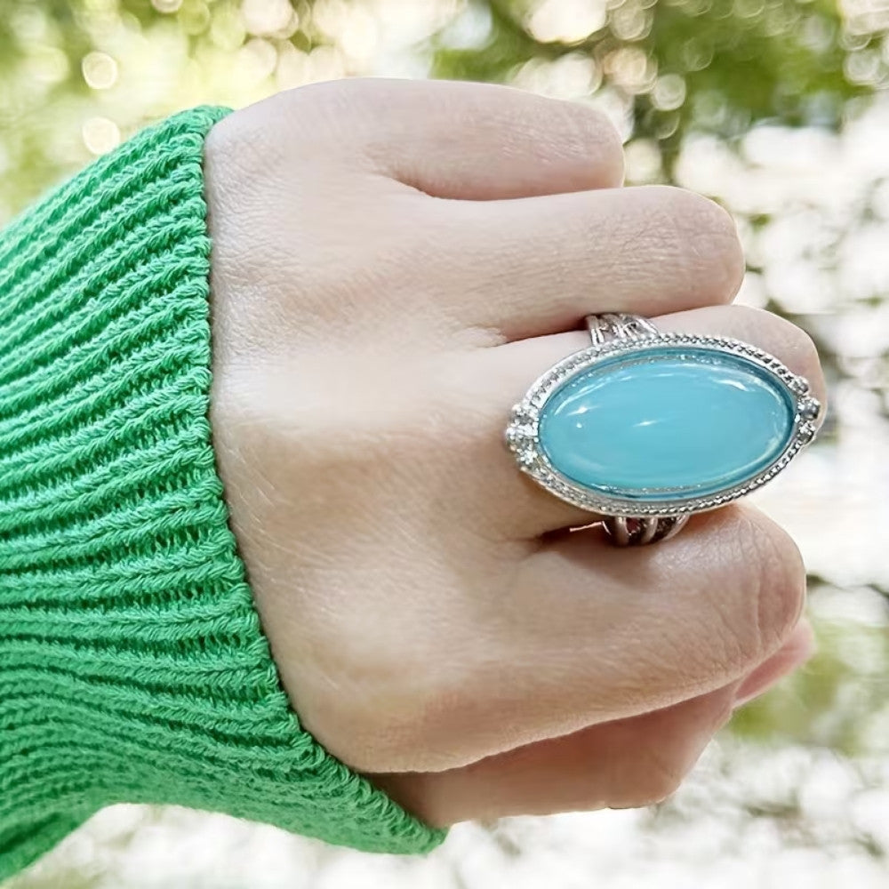 Anello Dichiarativo color argento Vintage con Turchese