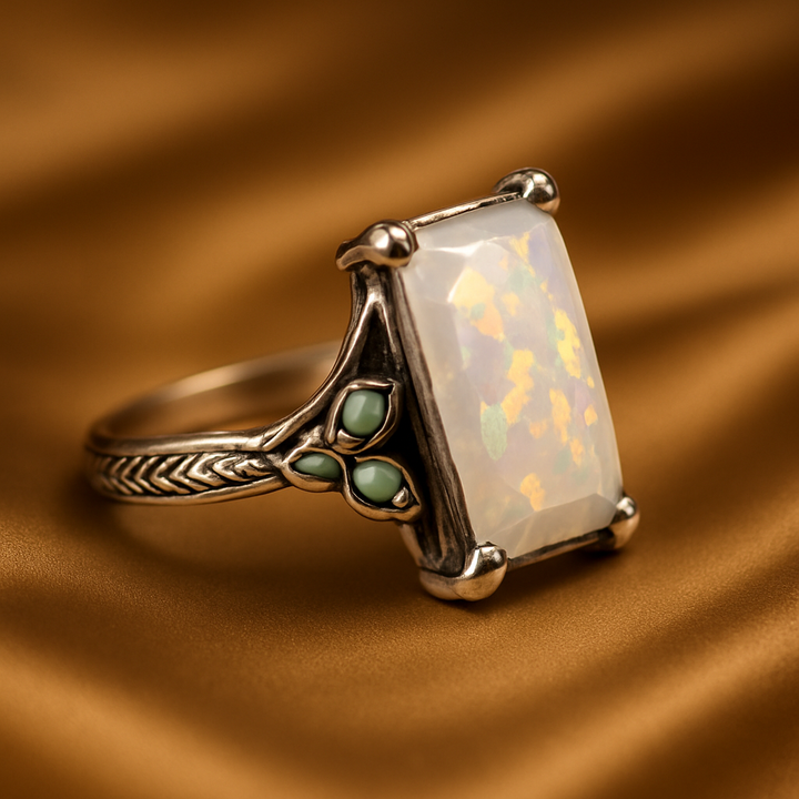 Anello Vintage color argento con Opale Argenteo