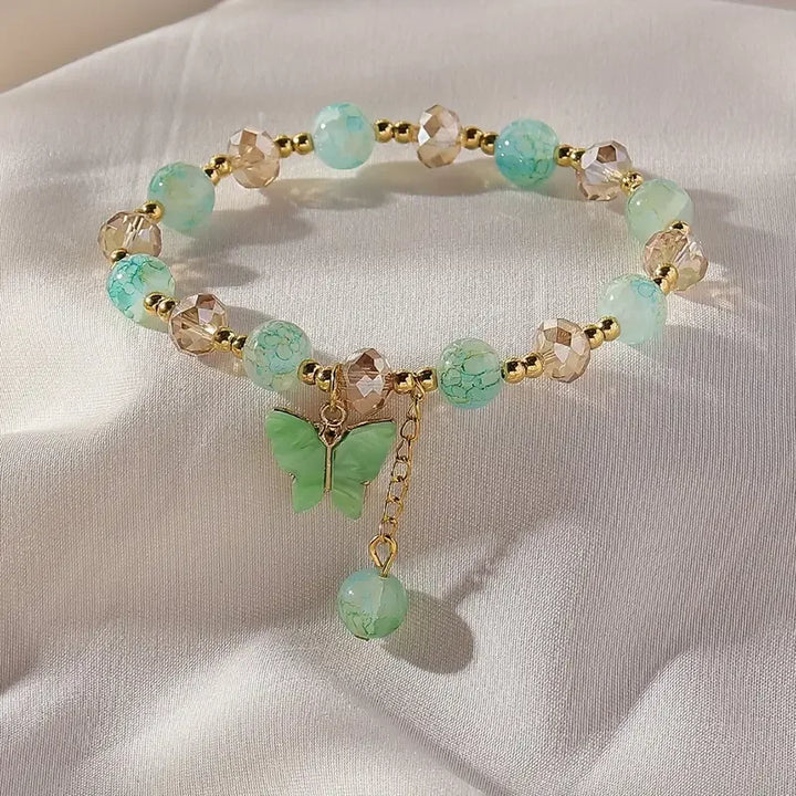 Bellissimo Braccialetto Elasticizzato con Perline a Forma di Farfalla