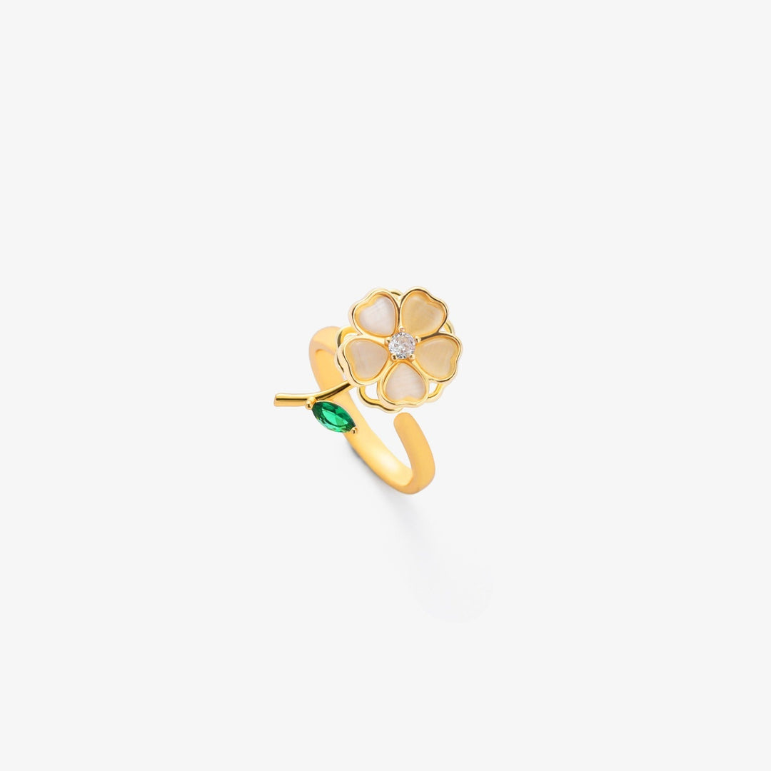 Anello Girevole con Fiore Foglia di Smeraldo | Oro
