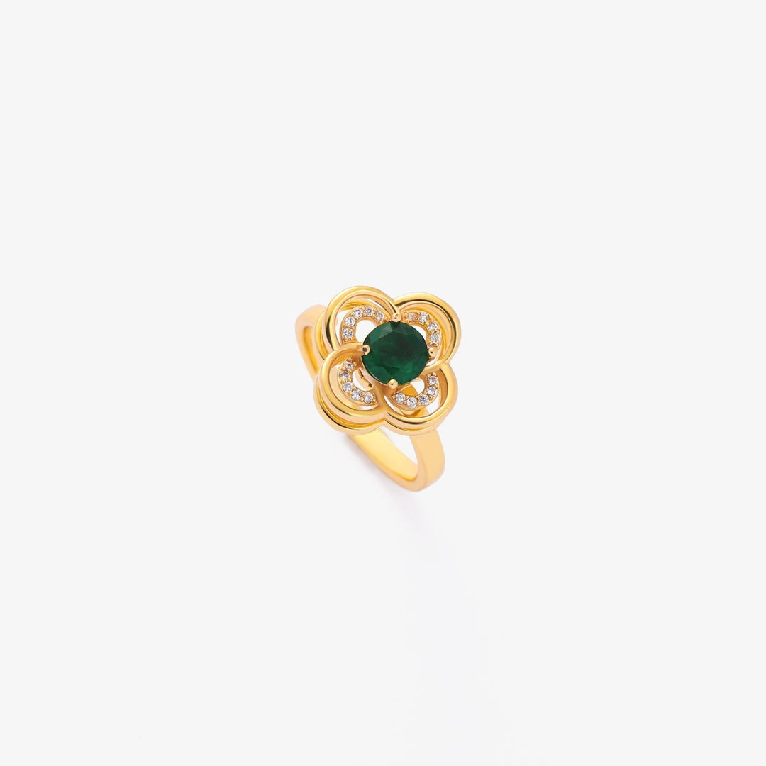 Anello Rotante Clover Halo Emerald | Oro