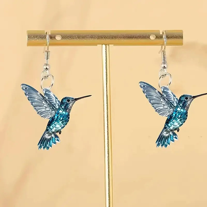 Orecchini a forma di Colibrì in Cristallo Blu