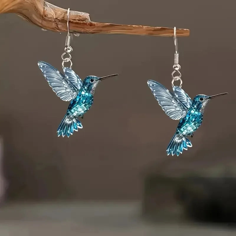 Orecchini a forma di Colibrì in Cristallo Blu