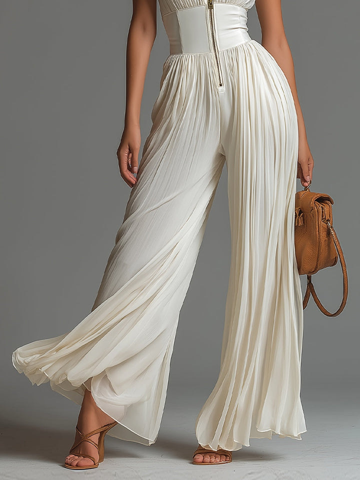 ESSENZIALE – Tuta in Chiffon Pieghettato Bianca per Donne