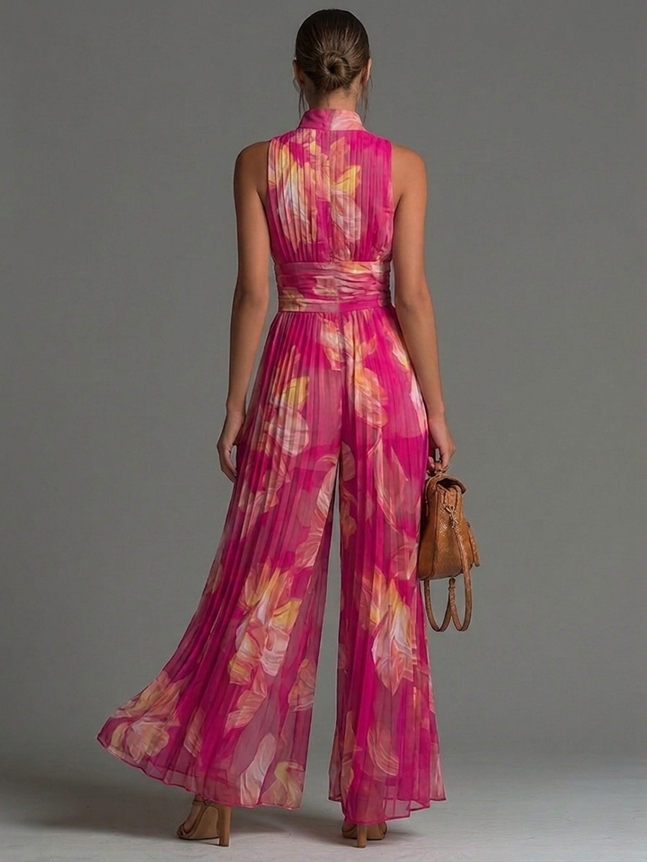 ESSENZIALE - Tuta Plissettata in Chiffon Floreale Fucsia