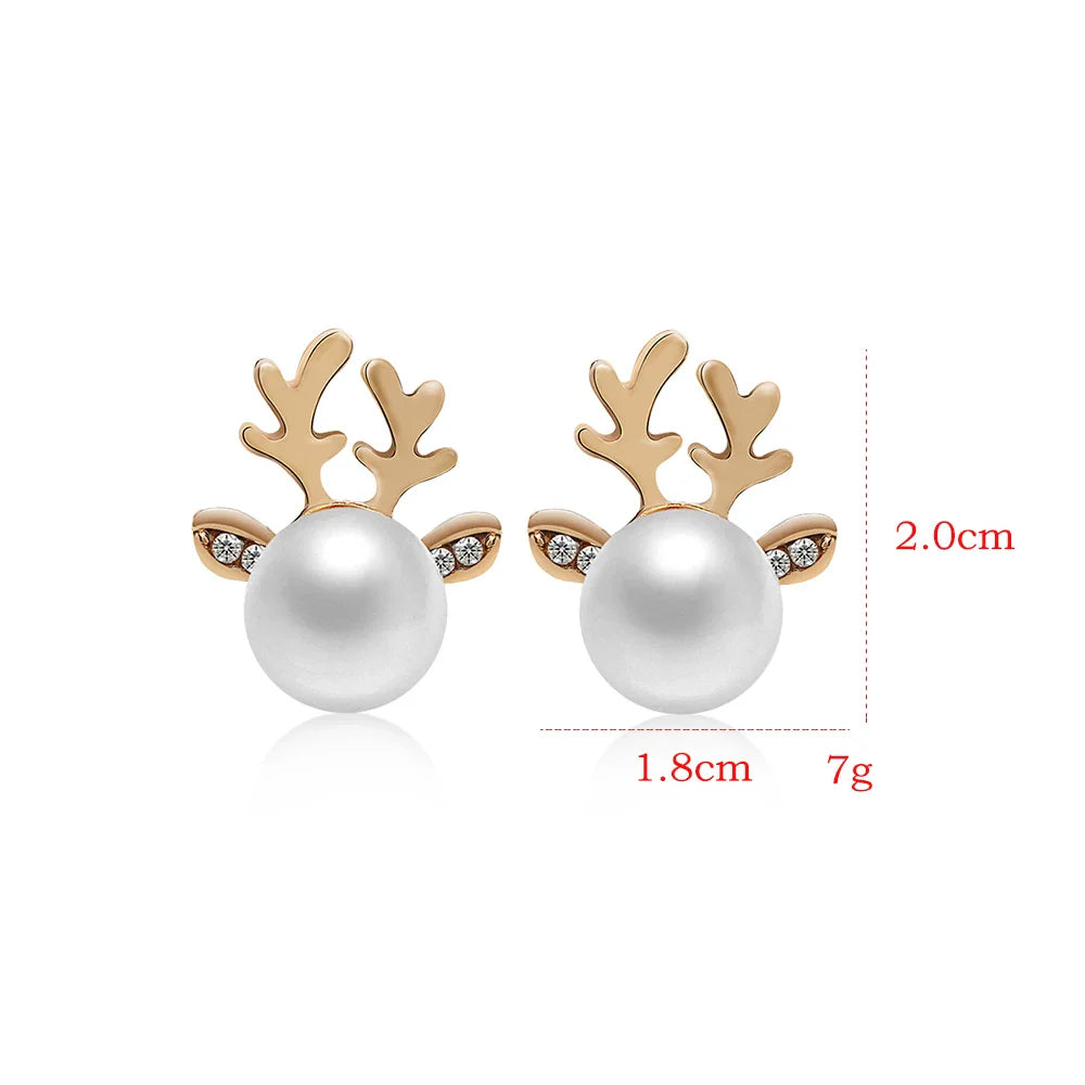 Orecchini di Perle con Renna di Natale