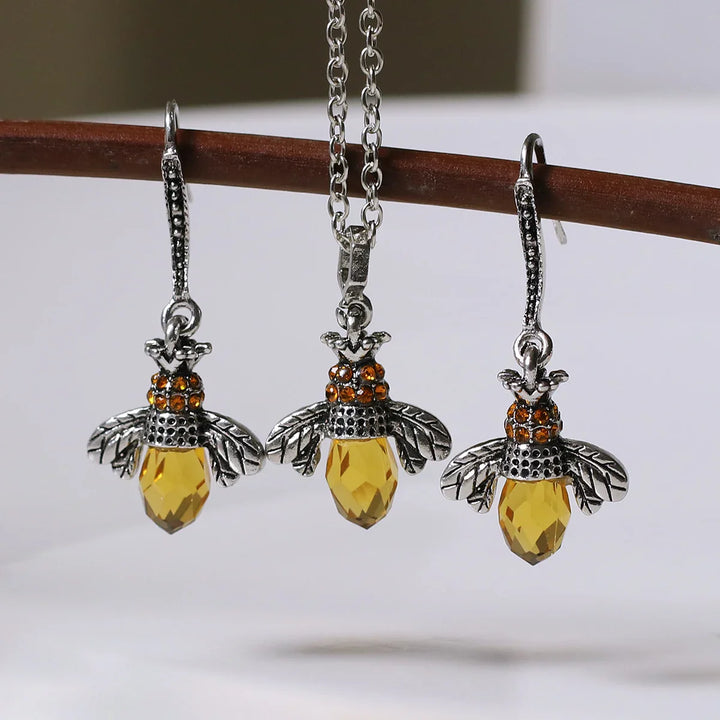 Set di Collana e Orecchini Vintage a Forma di Ape
