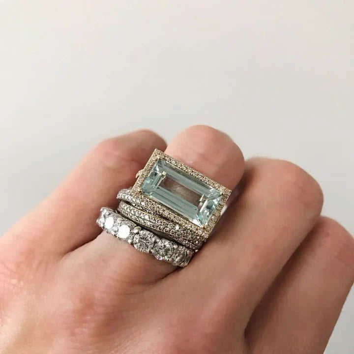 Set di Anelli in Vetro Turchese e color argento Vintage