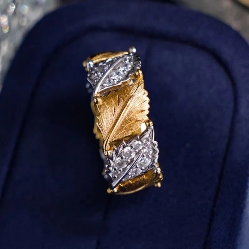 ANELLO PAVE IN FOGLIA D'ORO E ARGENTO - (REGOLABILE)