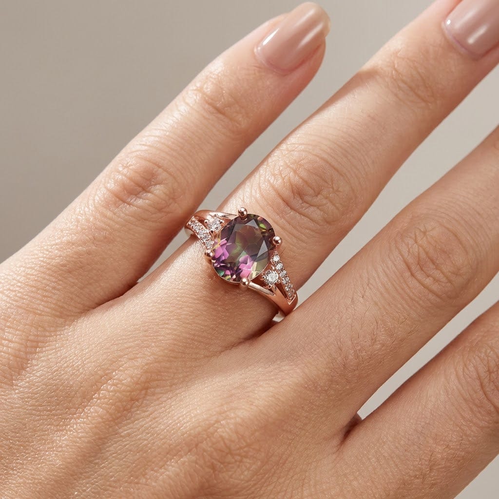 ANELLO IN TOPAZIO MISTICO ORO ROSA