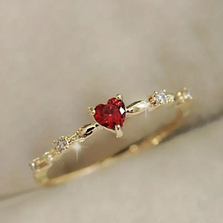 Anello Cuore Pietra Rossa Oro