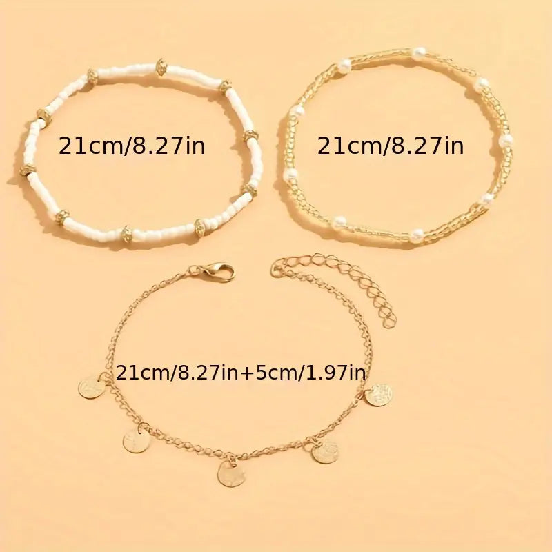 Set di Cavigliere Stratificate da 3 Pezzi con Fascino Costiero | Oro