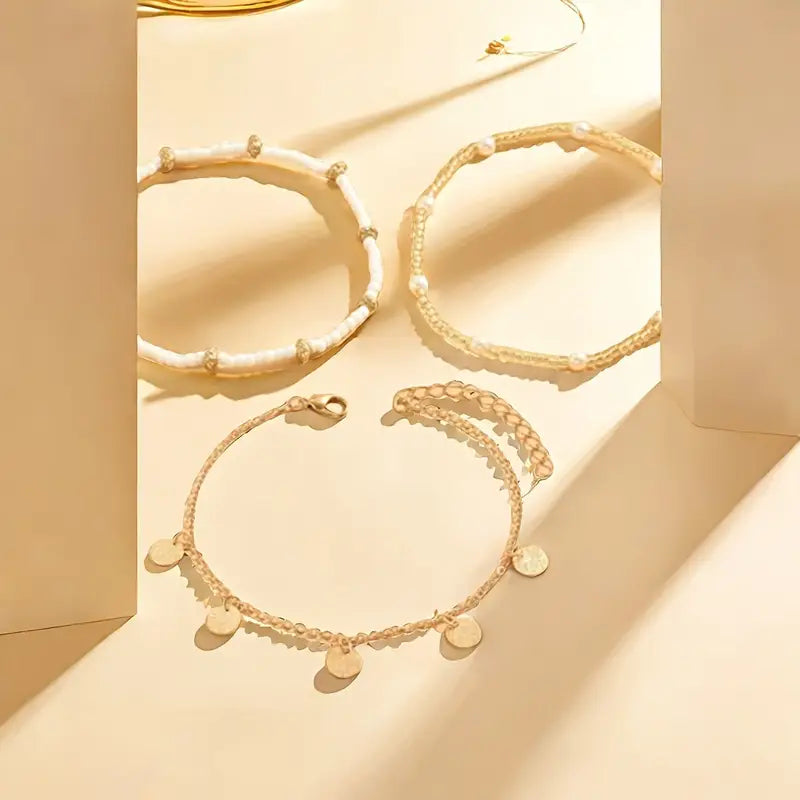 Set di Cavigliere Stratificate da 3 Pezzi con Fascino Costiero | Oro