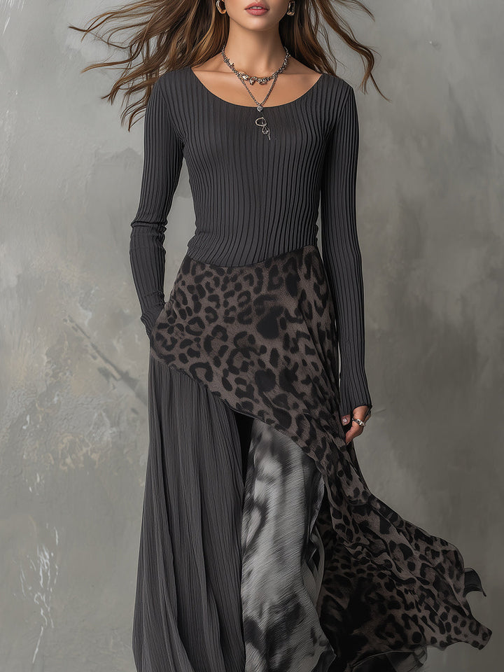 Martina - Vestito lungo in stile bohemien con stampa leopardata