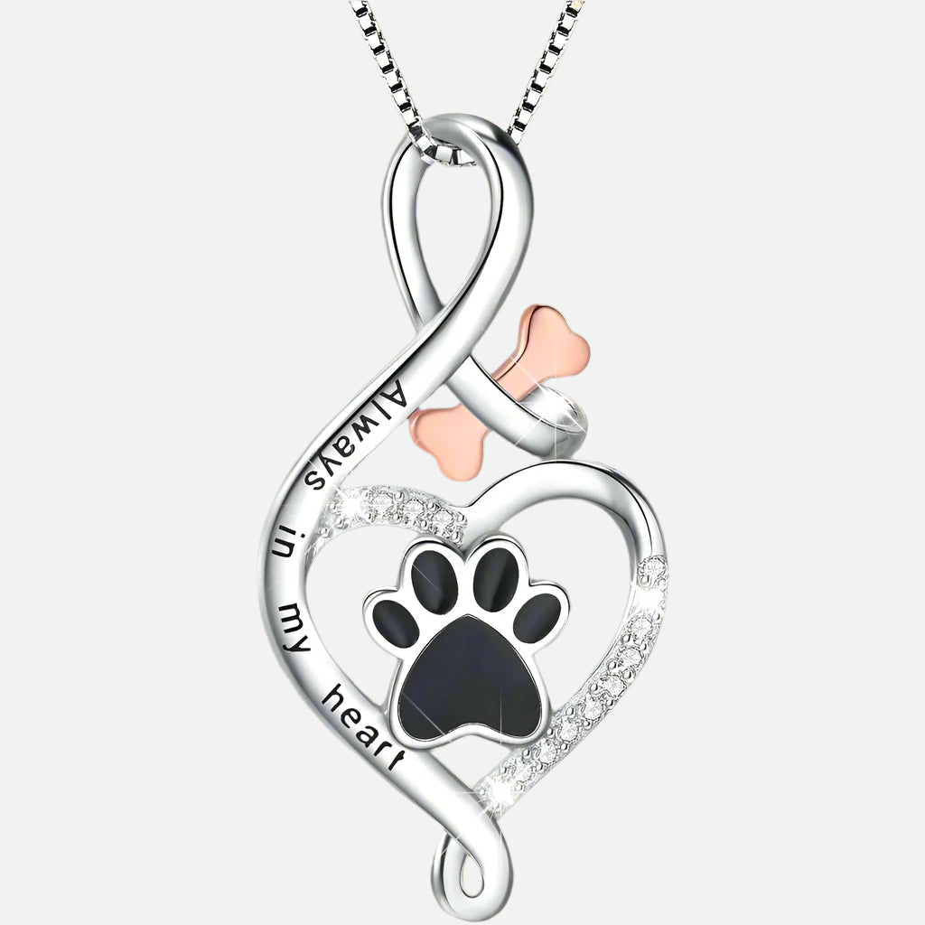 Collana Lucky Paw con Cuore, Osso e Infinito – Pendente “Sempre nel Mio Cuore”