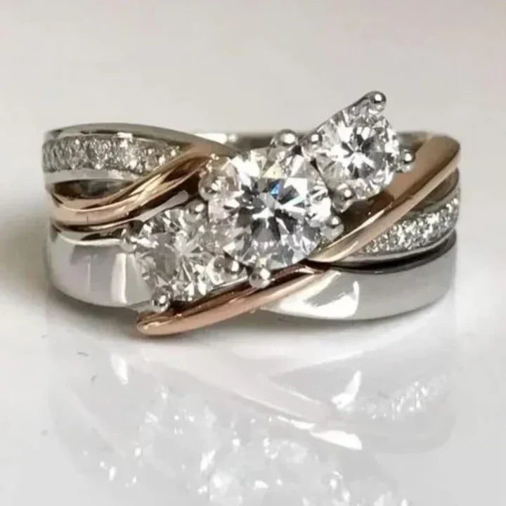 Anello Vintage color oro e color argento con Zirconia