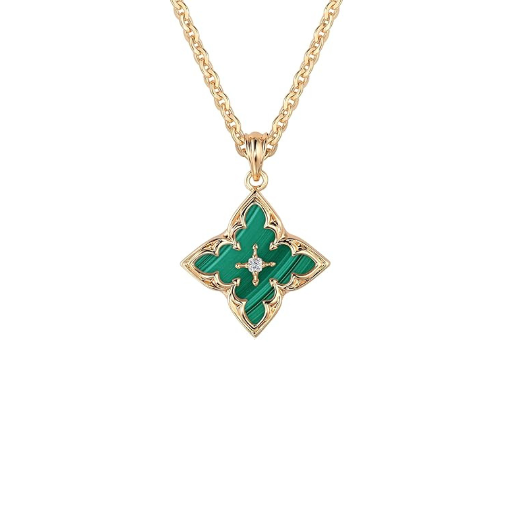 Collana con pendente a quadrifoglio in smeraldo | Oro