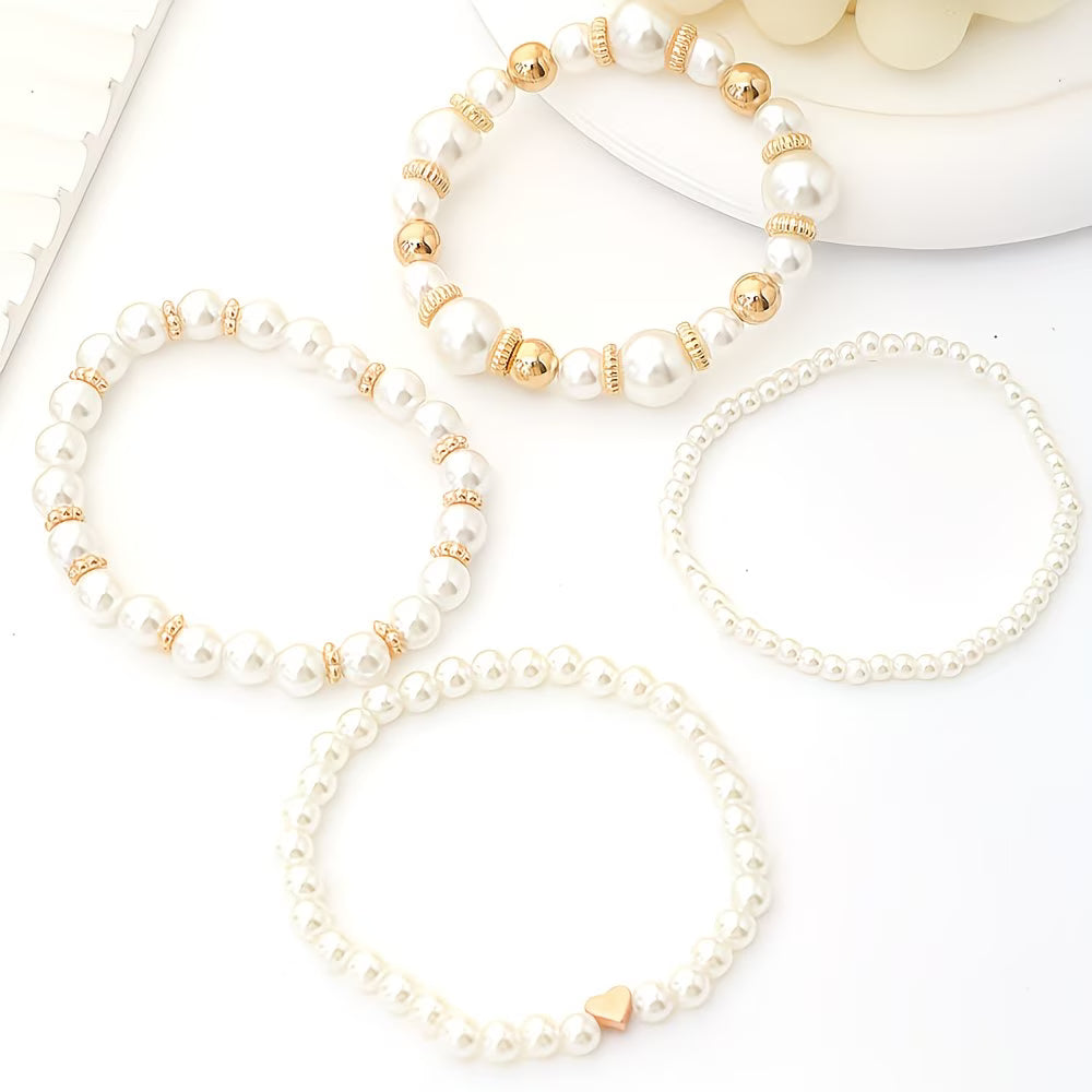 Set di 4 braccialetti impilabili in perle