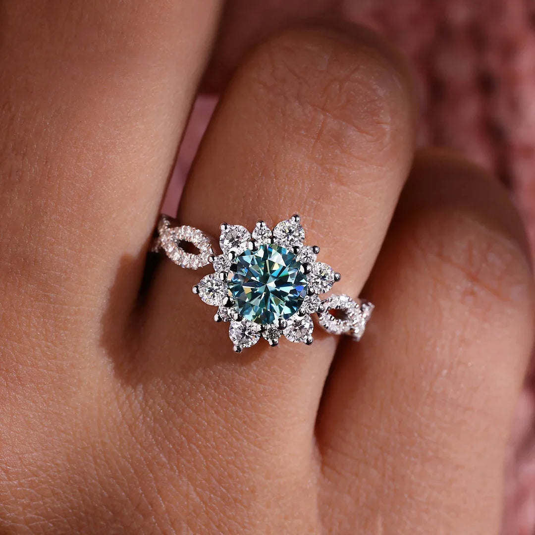 Anello Fiore Turchese di Cristallo