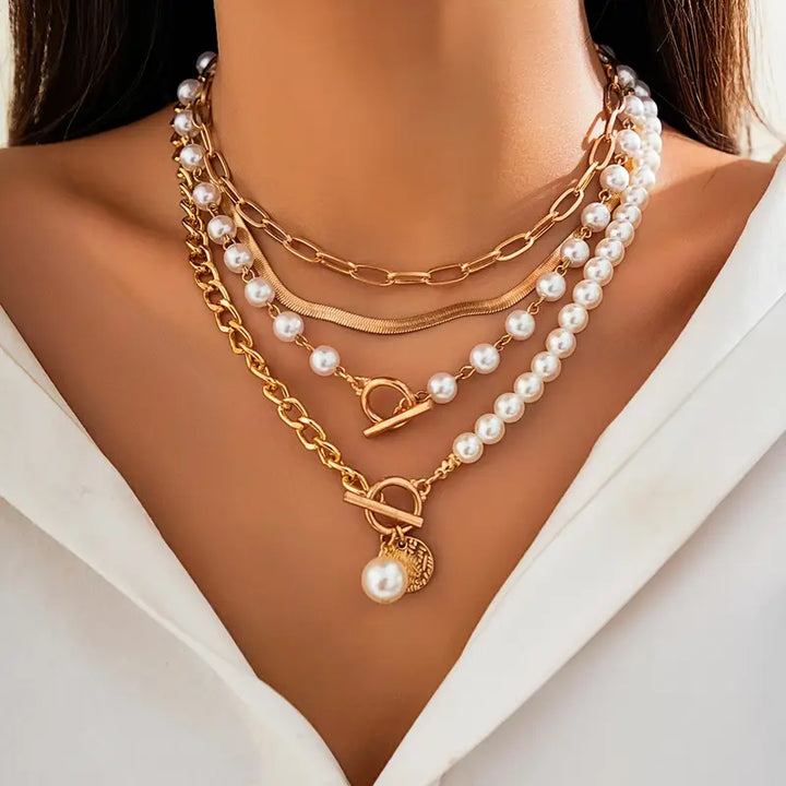 Set Collana Perla & Catena Serpente Vintage | Oro
