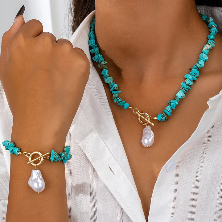Set di Collana e Bracciale Turchese e Perla