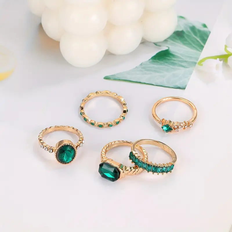 Set di Anelli Pietra Verde Imperiale