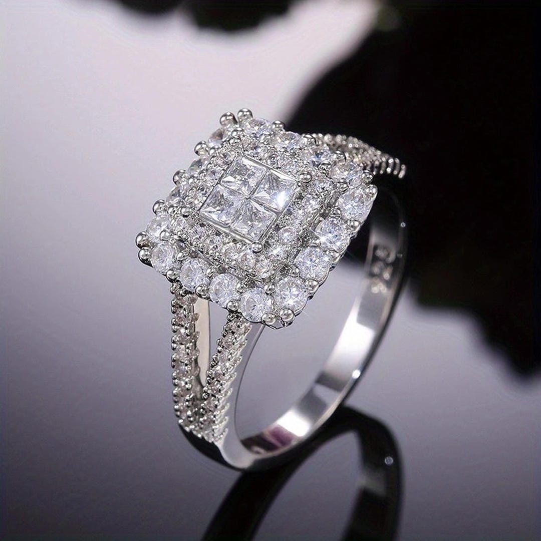 Anello nuziale in zirconia a forma quadrata