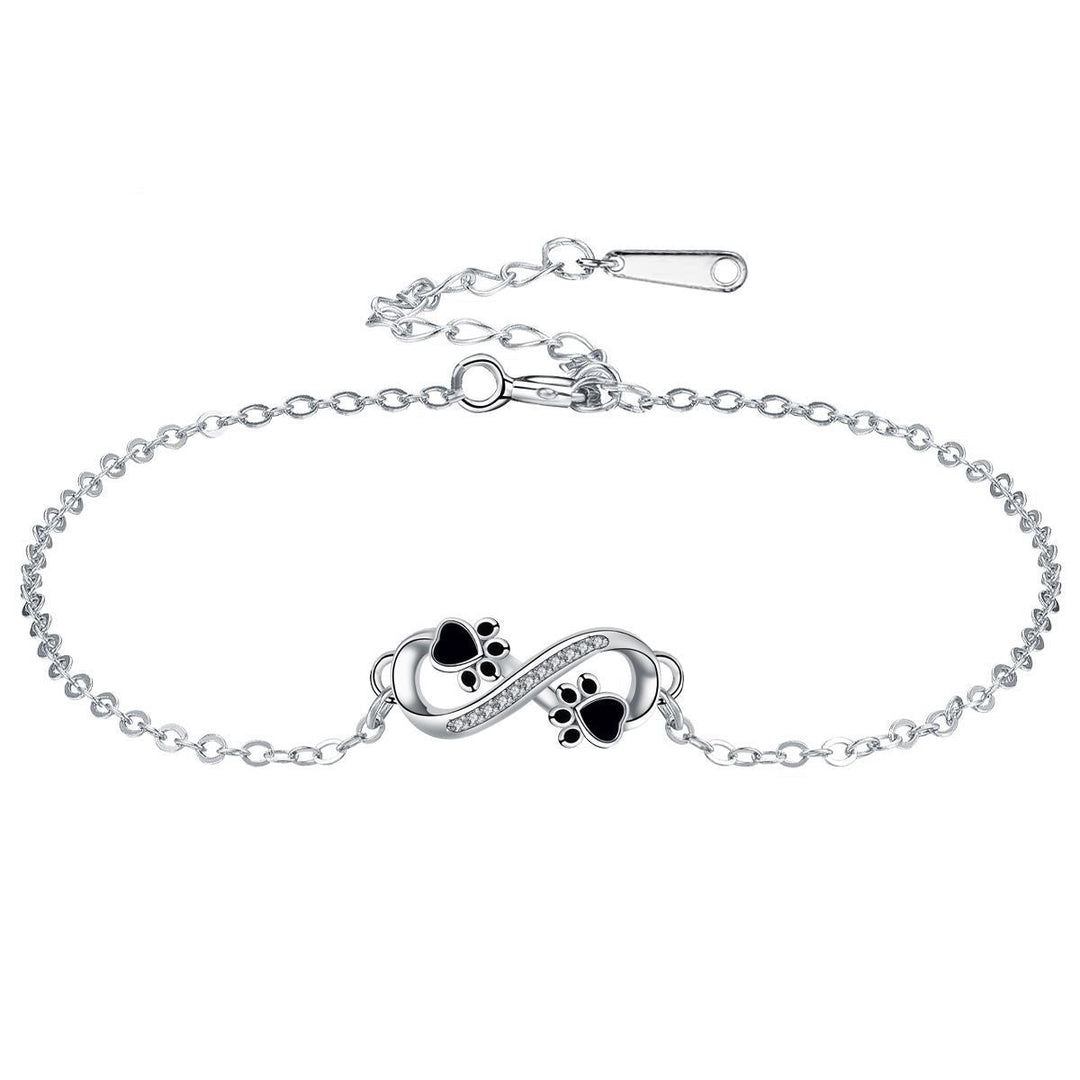 Bracciale con Pendente Simbolo Infinito e Zampe di Animale con Zirconia